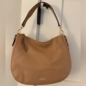 Kate Spade Hobo Pebbled Leather Bag w/ 2 Straps Tan Fawn Gold Hardware EUC